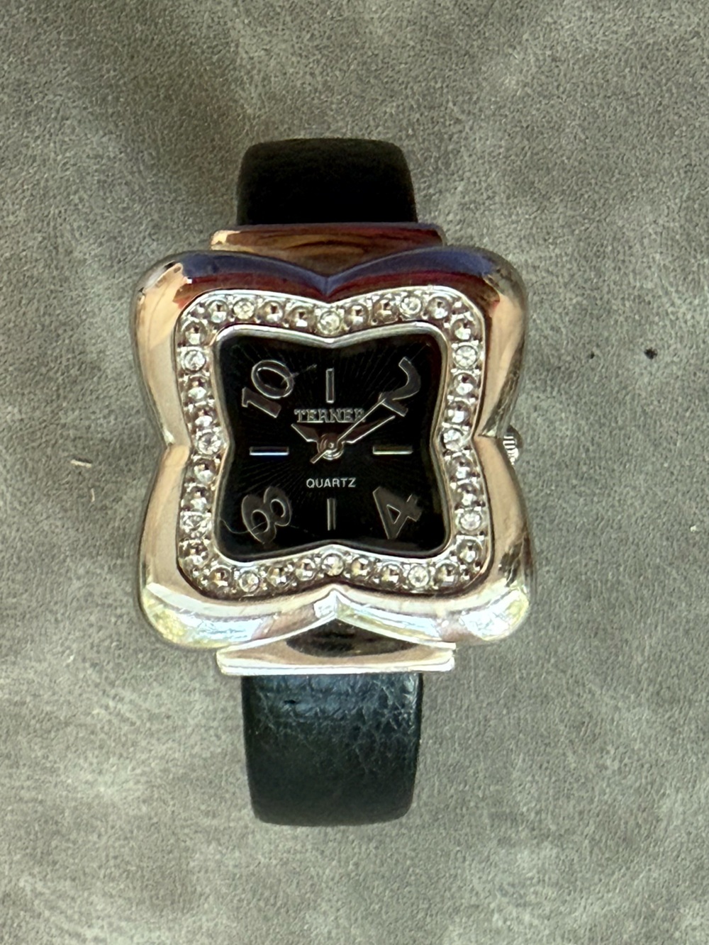 Black Crystal-Accent Women's Quartz bracelet cuff Watch